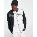Hollister Los Angeles spliced varsity jacket in black/white