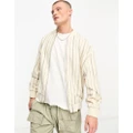 ASOS DESIGN oversized linen look summer bomber jacket with navy stripe-Neutral