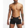 ASOS DESIGN trunks in black with cut outs and tie side
