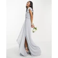 TFNC Bridesmaid flutter sleeve maxi dress in grey
