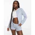 JDY boucle collarless blazer in blue & white check (part of a set)-Multi