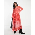 Free People button detail floral print maxi dress in coral-Pink