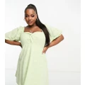 ASOS DESIGN Curve knot front mini dress in check dobby in apple-Green