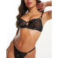 Ann Summers Rogue Heart PU embroidered non padded balcony bra with hardware detail in black