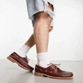 Timberland Authentics 3 eye classic boat shoes in burgundy full grain leather-Red