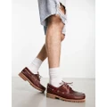 Timberland Authentics 3 eye classic boat shoes in burgundy full grain leather-Red