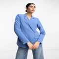 Vila tailored blazer with asymmetric fastening in blue (part of a set)