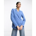 Vila tailored blazer with asymmetric fastening in blue (part of a set)