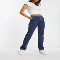 Monki workwear straight leg jeans in blue pinstripe