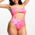 Vero Moda cut out swimsuit in pink snake print