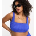 ASOS DESIGN Curve mix and match rib square neck crop bikini top in cobalt blue