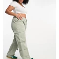 ASOS DESIGN Curve wide leg cargo jeans in sage-Green