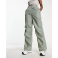 Monki straight leg parachute pants in khaki-Green