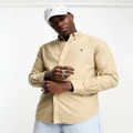 Polo Ralph Lauren icon logo slim fit garment-dyed oxford shirt in tan-Brown