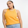 Vero Moda Curve ribbed knit racer neck singlet top in orange with cream tipping