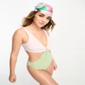 Vero Moda crinkle cut out swimsuit in lilac and sage green