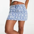 Fiorucci monogram denim mini skirt in light vintage-Blue