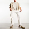 Pull & Bear carpenter contrast stitch jeans in ecru-White