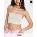 Pull & Bear 2 pack strappy ribbed tube crop top in black & beige