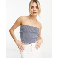 Pull & Bear acid wash ribbed bandeau tube top in blue