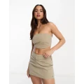 Pull & Bear bandeau corset in washed sand (part of a set)-Neutral