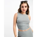 Pull & Bear ribbed racer singlet in dusty blue (part of a set)