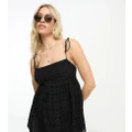 ASOS DESIGN Maternity square neck broderie sun top with tie shoulder in black