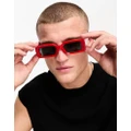 ASOS DESIGN oversized rectangle sunglasses with bevelled frame and smoke lens in red