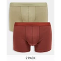 ASOS DESIGN 2 pack trunks in khaki and burgundy-Green