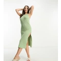 ASOS DESIGN Petite knitted halter neck maxi dress in khaki-Green