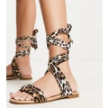 South Beach fabric tie around sandals in leopard-Multi