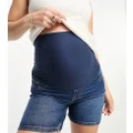 Mamalicious Maternity over the bump denim shorts in blue