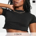 Daisy Street 2 pack jersey crop t-shirt with lettuce hem in grey and black-Multi