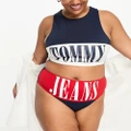Tommy Jeans Plus Archive high waist cheeky bikini bottoms in navy and red-Multi