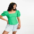 Whistles puff sleeve fitted bodice top in green