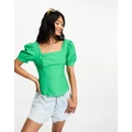 Whistles puff sleeve fitted bodice top in green