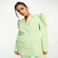 Y.A.S tailored puff sleeve belted blazer in mint green (part of a set)