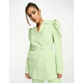 Y.A.S tailored puff sleeve belted blazer in mint green (part of a set)