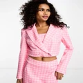 Extro & Vert cropped jacket in tonal pink dogtooth check (part of a set)