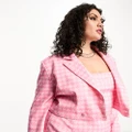 Extro & Vert Plus cropped jacket in tonal pink dogtooth check (part of a set)