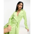 Pretty Lavish wrap shirt midaxi dress in apple green