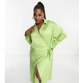 Pretty Lavish Curve wrap shirt midaxi dress in apple green