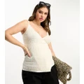 ASOS DESIGN Maternity knitted wrap cami in mixed stitch in cream-White