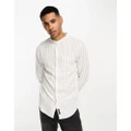 Hollister grandad collar summer linen stripe shirt in white