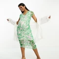 Mamalicious Maternity jersey mesh bodycon midi dress in marble print-Green