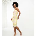 Only Tall ruched detail strapless bodycon dress in multi floral-Pink