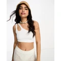 Pull & Bear double strap one shoulder crop top in white