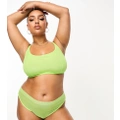 ASOS DESIGN Curve Exclusive Maddy clean mesh high waisted brazilian briefs in bright lime-Green