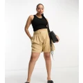 ASOS DESIGN Curve seamed waist shorts with linen in neutral