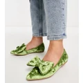 ASOS DESIGN Wide Fit Lake bow pointed ballet flats in green